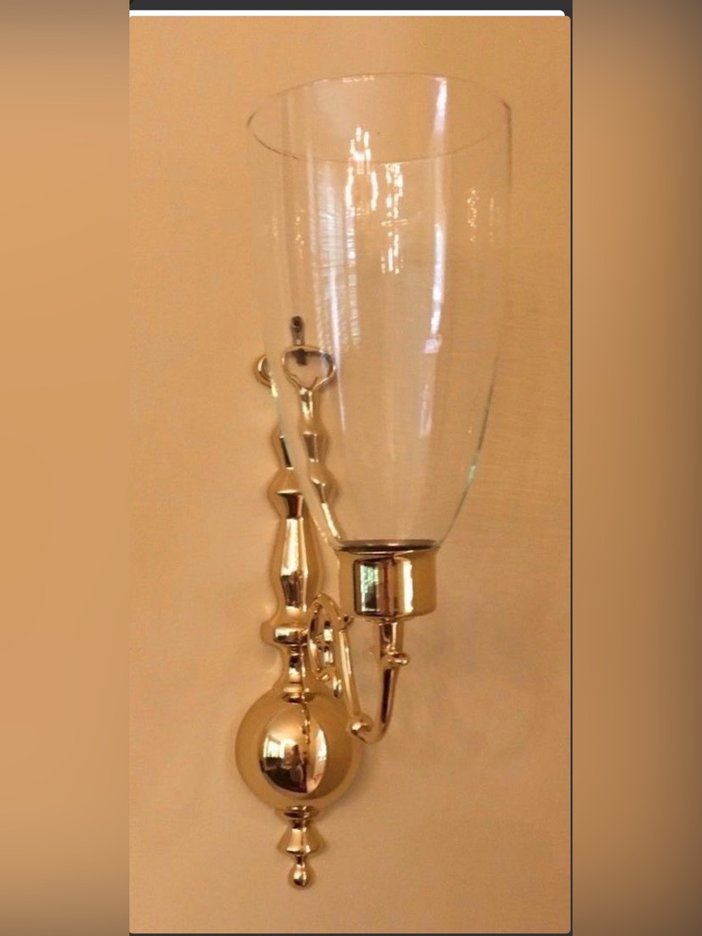 Set of 3 BALDWIN BRASS WALL SCONCE CANDLE HOLDERS W/ GLASS HURRICANE SHADES - Picture 2 of 11